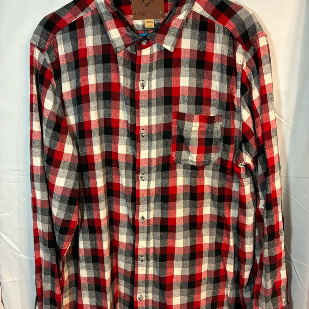 Outdoor Life Red and Black Plaid Button Down Shirt